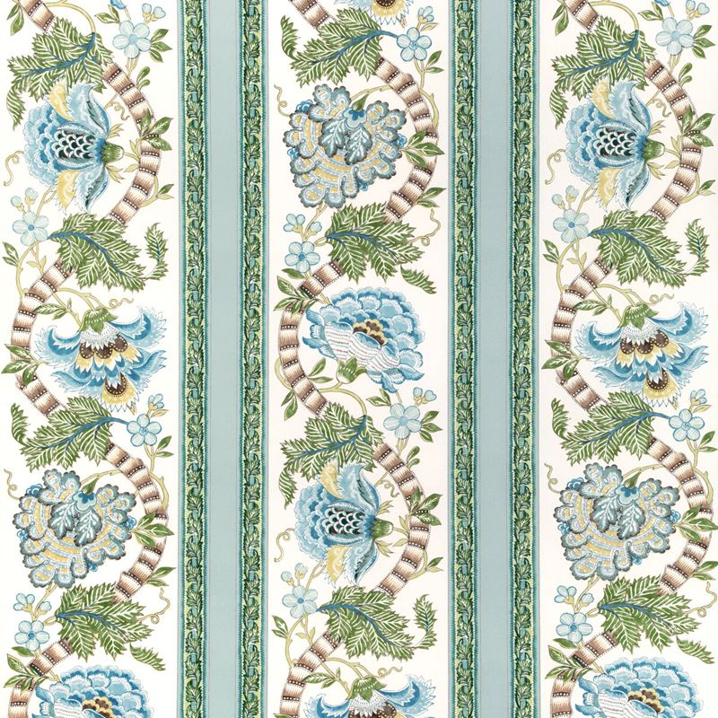 Brunschwig & Fils Fabric 8023106.353 Lauris Print Aqua/Leaf