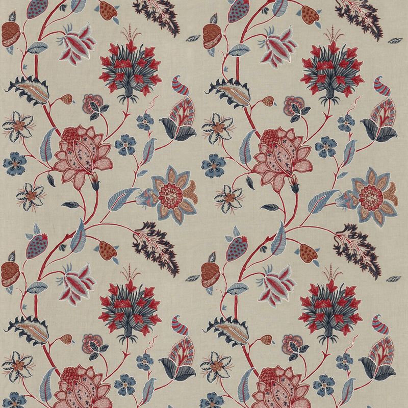 G P & J Baker Fabric BF10784.1 Baker's Indienne Embroidery Indigo/Red