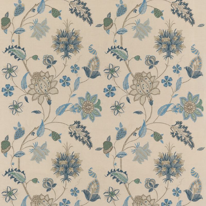 G P & J Baker Fabric BF10784.2 Baker's Indienne Embroidery Indigo/Stone