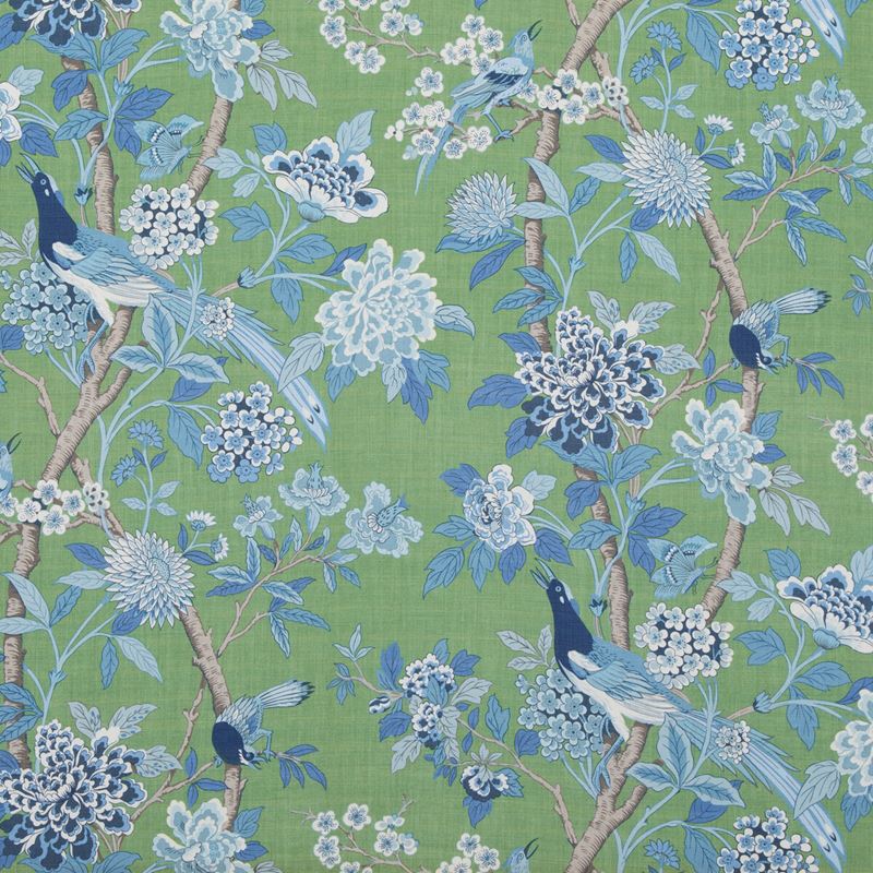 G P & J Baker Fabric BP10851.3 Hydrangea Bird (archive) Emerald/Blue