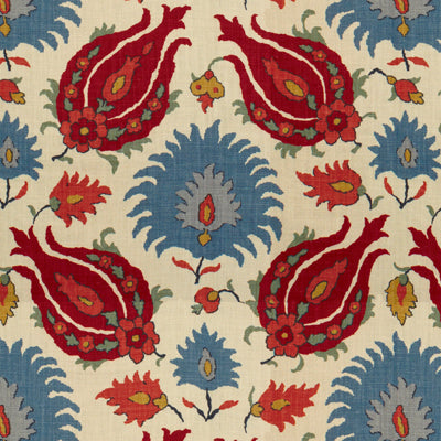 Brunschwig & Fils Fabric BR-700020.176 Kashmiri Linen Print Pomegranate/Blue