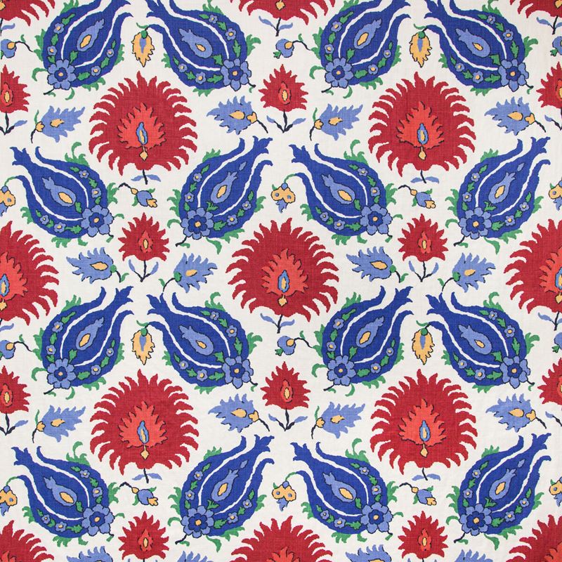 Brunschwig & Fils Fabric BR-700020.5193 Kashmiri Linen Print Blue/Red