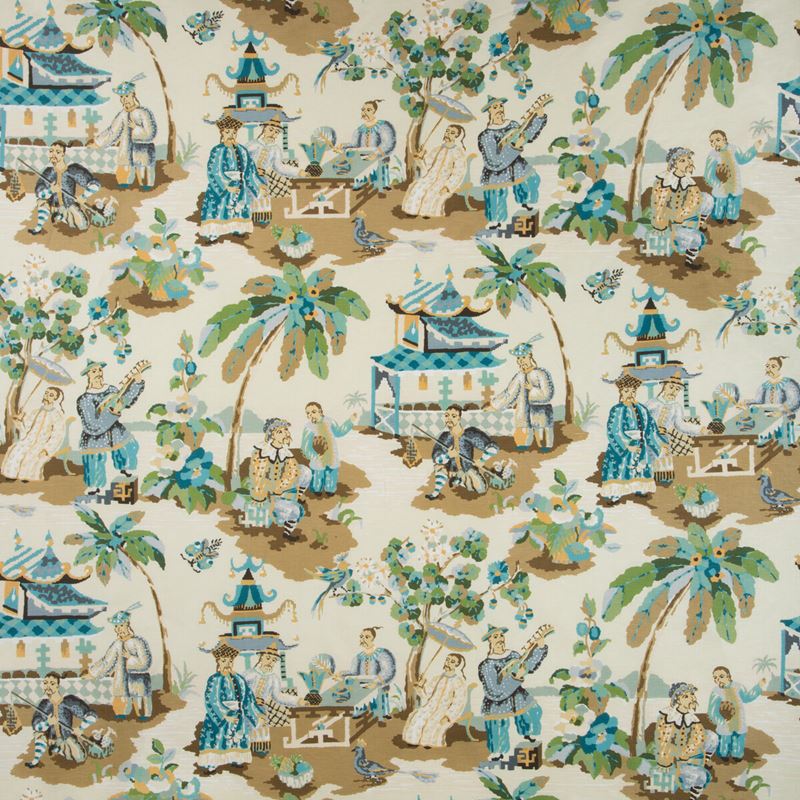 Brunschwig & Fils Fabric BR-79601.113 Xian Linen & Cotton Print Seafoam/Sand