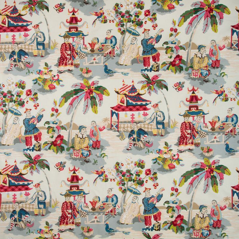 Brunschwig & Fils Fabric BR-79601.157 Xian Linen & Cotton Print Prussian/Red