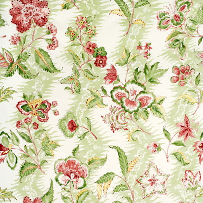 Brunschwig & Fils Fabric BR-79789.634 Monsoon Floral Linen & Cotton Print Coral/Lettuce