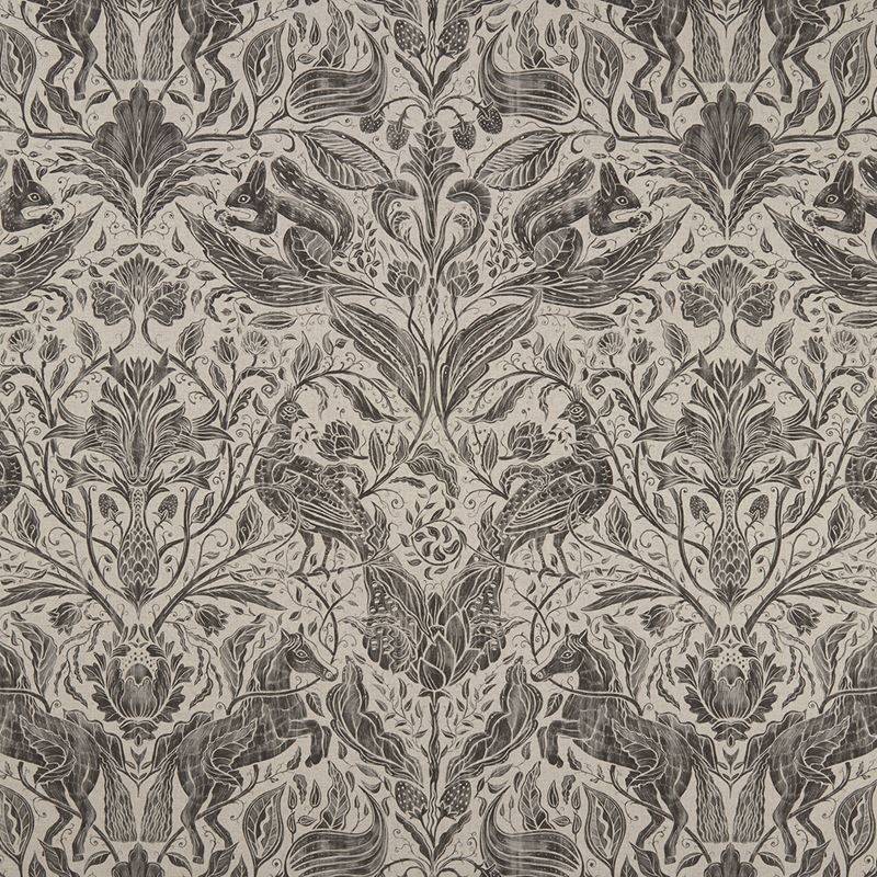 Clarke and Clarke Fabric F1158-1 Forest Trail Charcoal