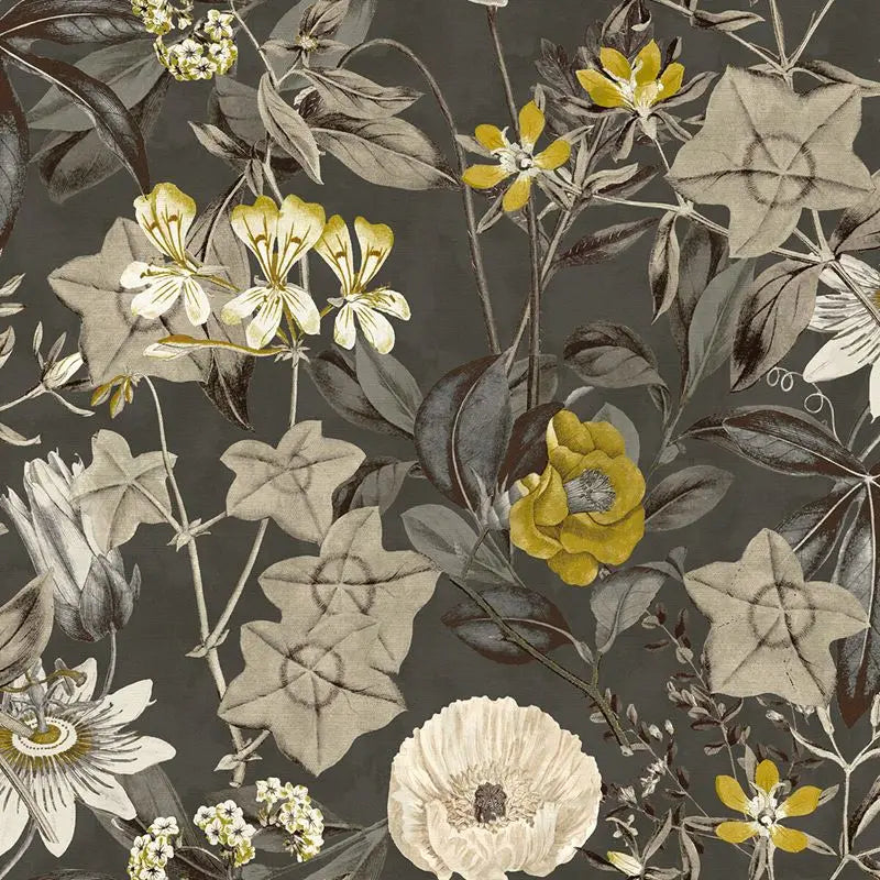 Clarke and Clarke Fabric F1304-1 Passiflora Charcoal