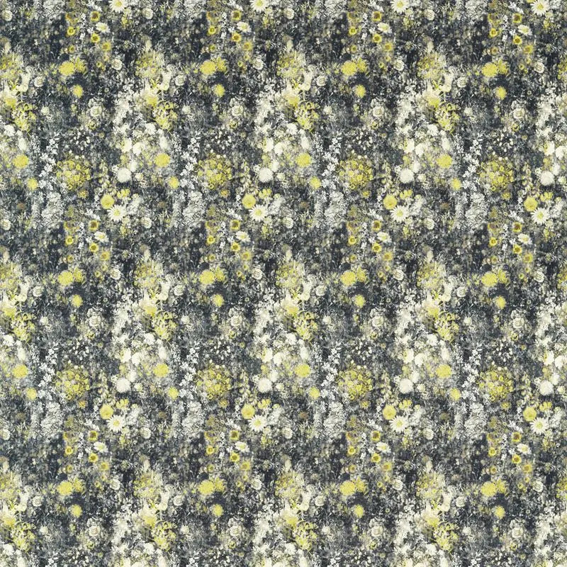 Clarke and Clarke Fabric F1539-1 Rosedene Charcoal/Chartreuse