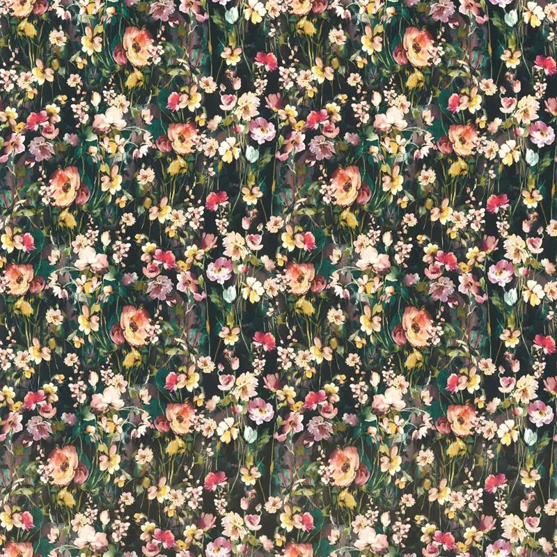 Clarke and Clarke Fabric F1575-4 Wild Meadow Noir Velvet