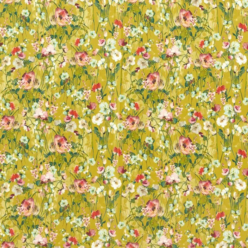 Clarke and Clarke Fabric F1575-5 Wild Meadow Ochre Velvet