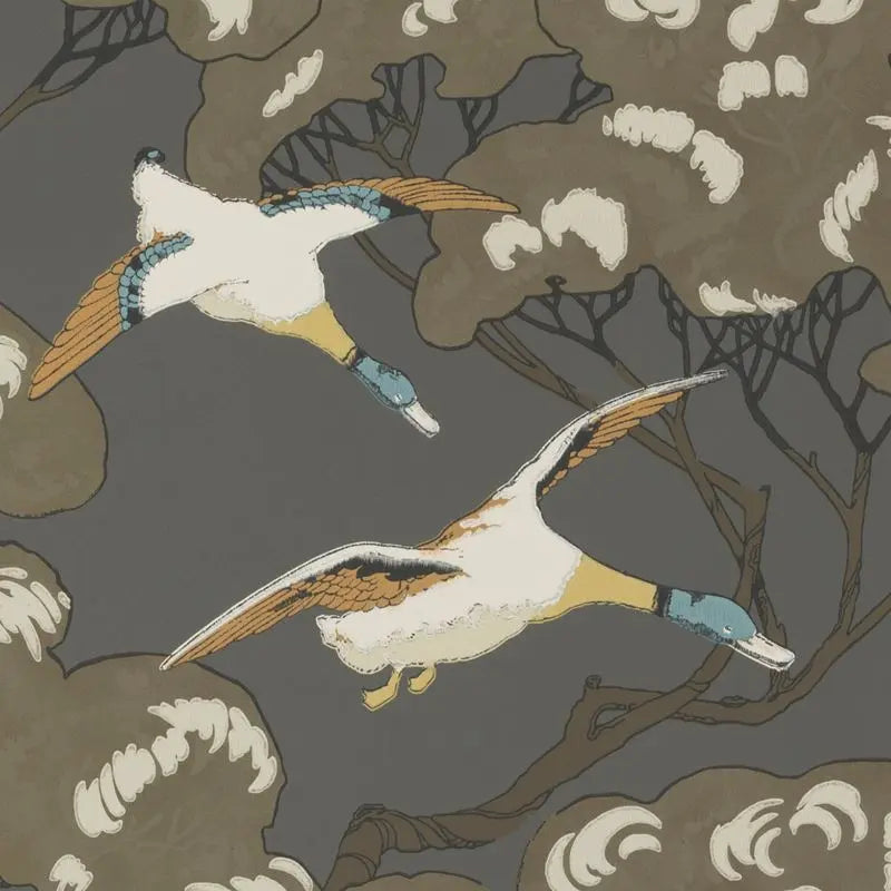 Mulberry Wallpaper FG090.A101 Flying Ducks Charcoal