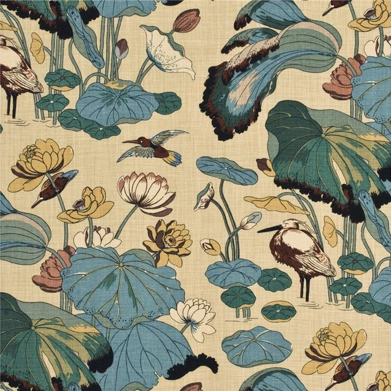 G P & J Baker Fabric R1206.3 Nympheus - Linen Aqua/Sand