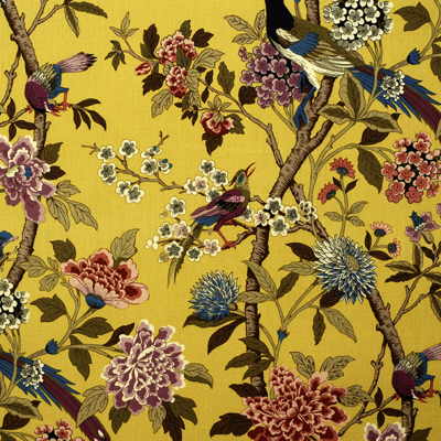 G P & J Baker Fabric R1355.1 Hydrangea Bird Mustard/Mauve