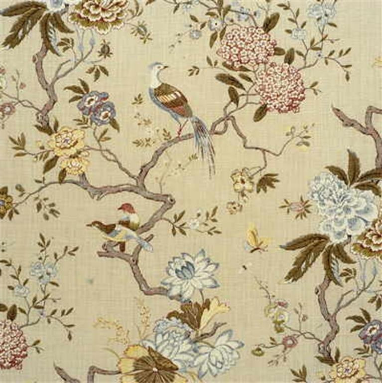 G P & J Baker Fabric R1398.4 Oriental Bird Olive/Stone