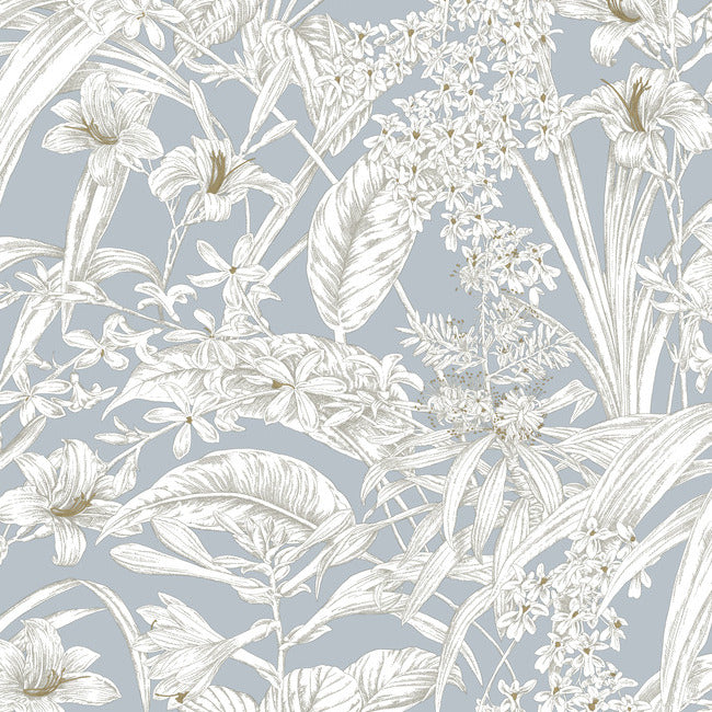 York RT7884 Blue & Taupe Orchid Conservatory Toile Wallpaper