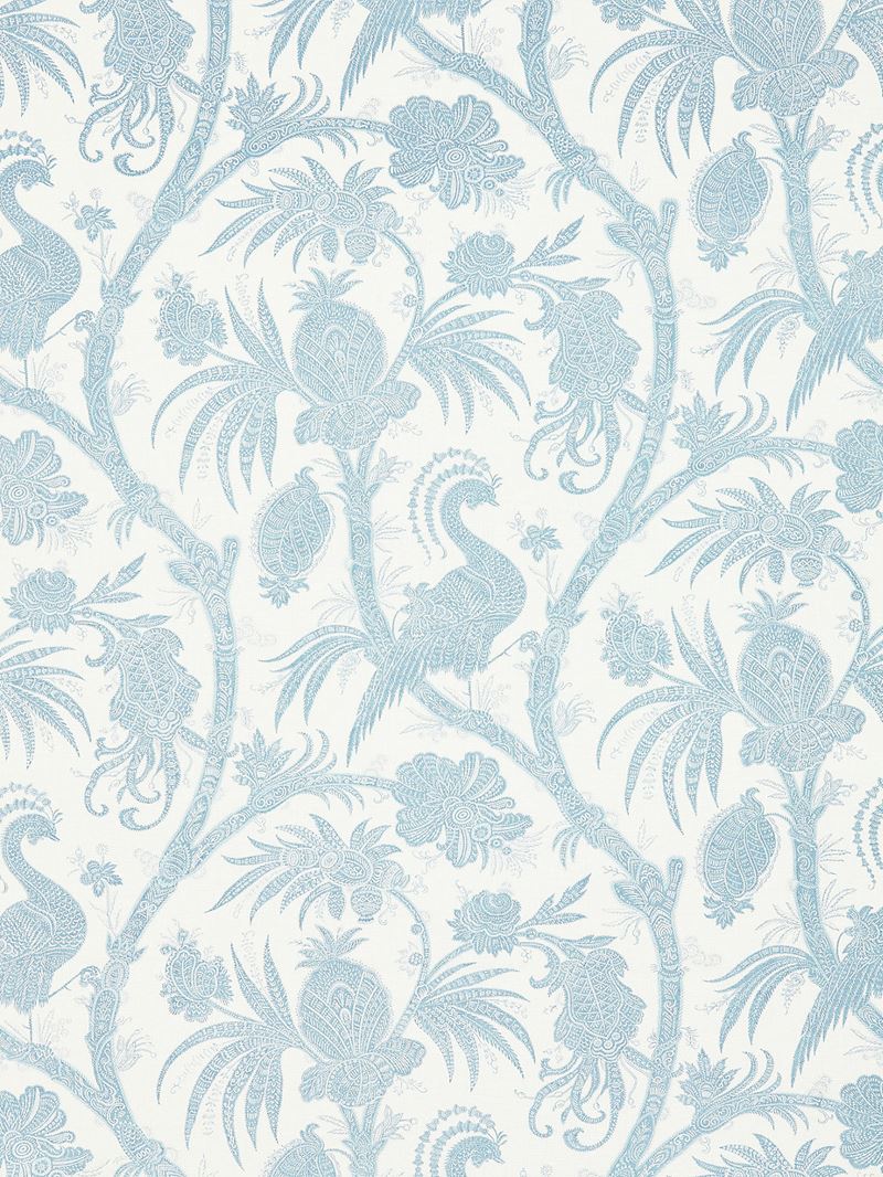 Scalamandre Fabric SC 000116575 Balinese Peacock Linen Print Sky