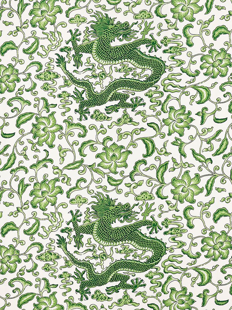 Scalamandre Fabric SC 000216558 Chi'en Dragon Linen Print Jade