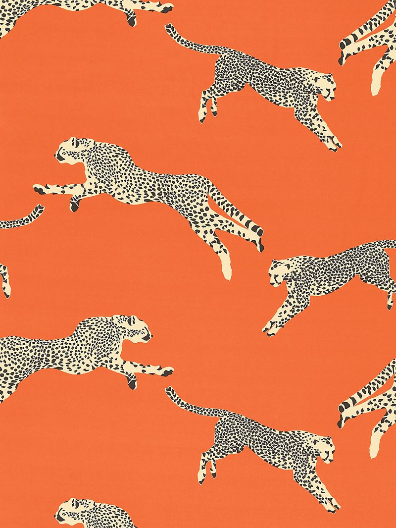 Scalamandre Fabric SC 000216634 Leaping Cheetah Cotton Print Clementine
