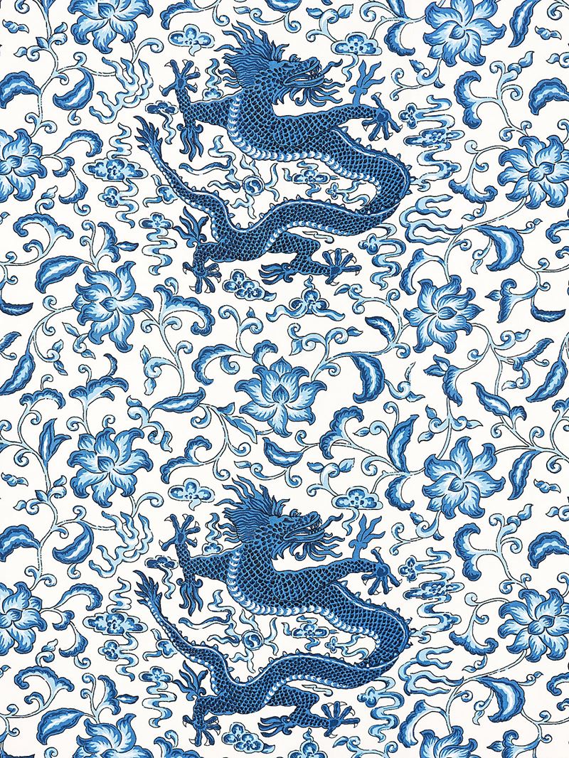 Scalamandre Fabric SC 000416558 Chi'en Dragon Linen Print Indigo