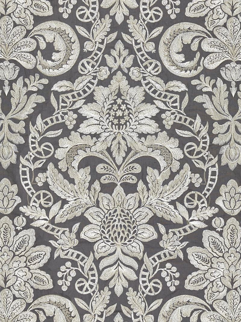 Scalamandre Fabric SC 000427086 Elizabeth Damask Embroidery Charcoal