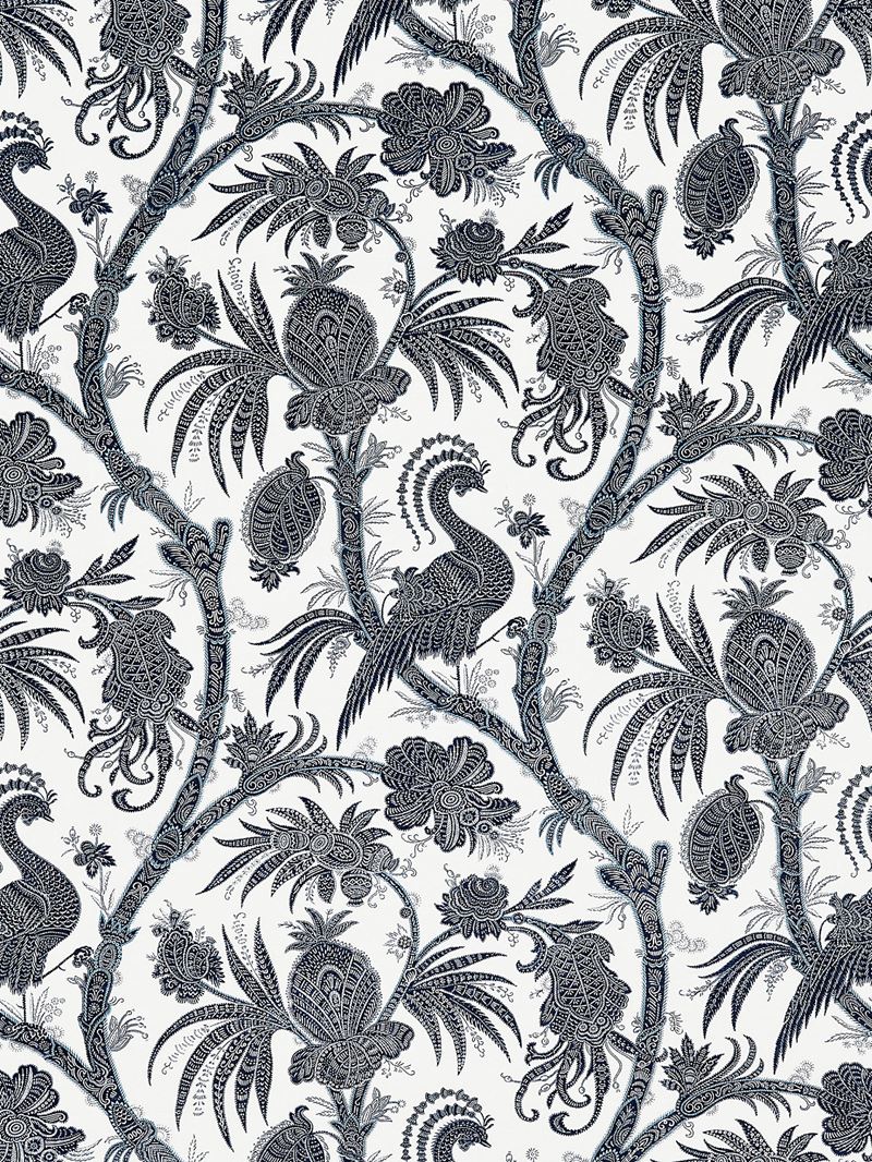 Scalamandre Fabric SC 000516575 Balinese Peacock Linen Print Indigo