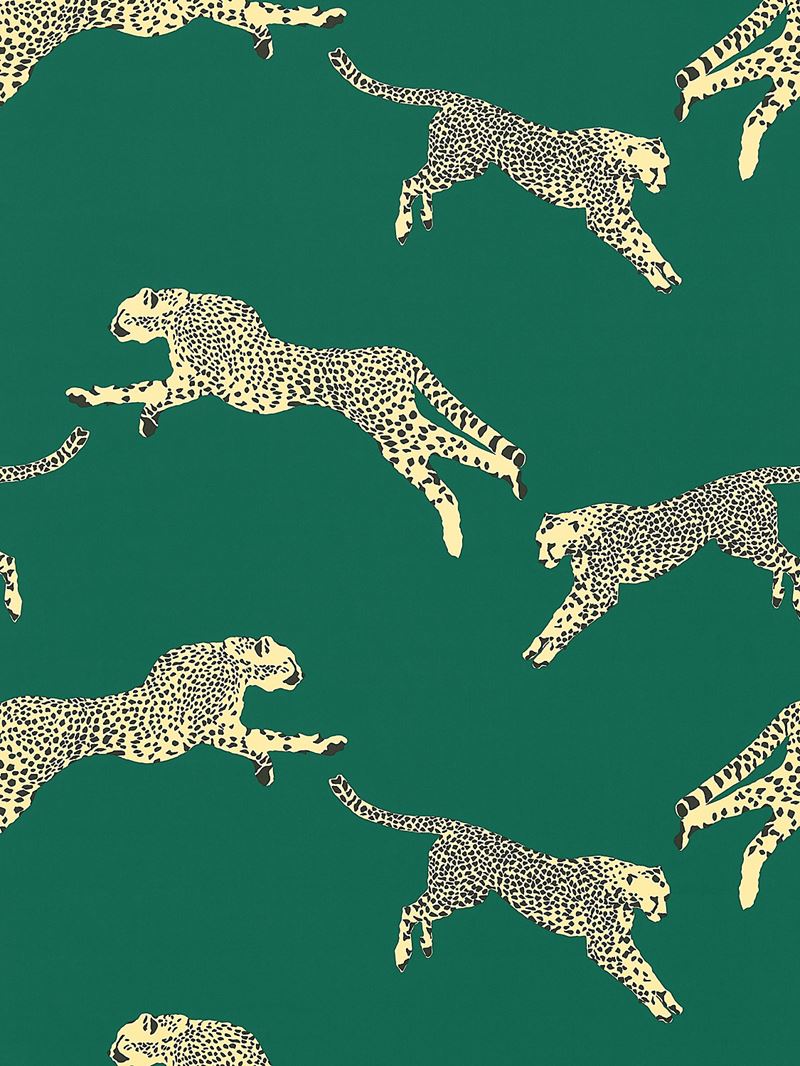 Scalamandre Fabric SC 000516634 Leaping Cheetah Cotton Print Evergreen