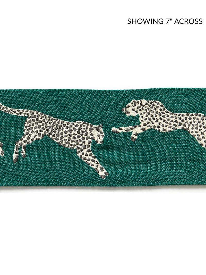 Scalamandre Fabric SC 0005T3331 Leaping Cheetah Embrdry Tape Evergreen