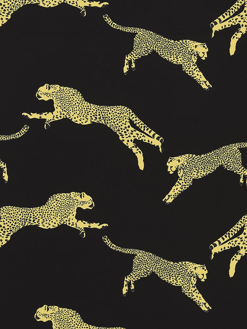 Scalamandre Fabric SC 000616634 Leaping Cheetah Cotton Print Black Magic