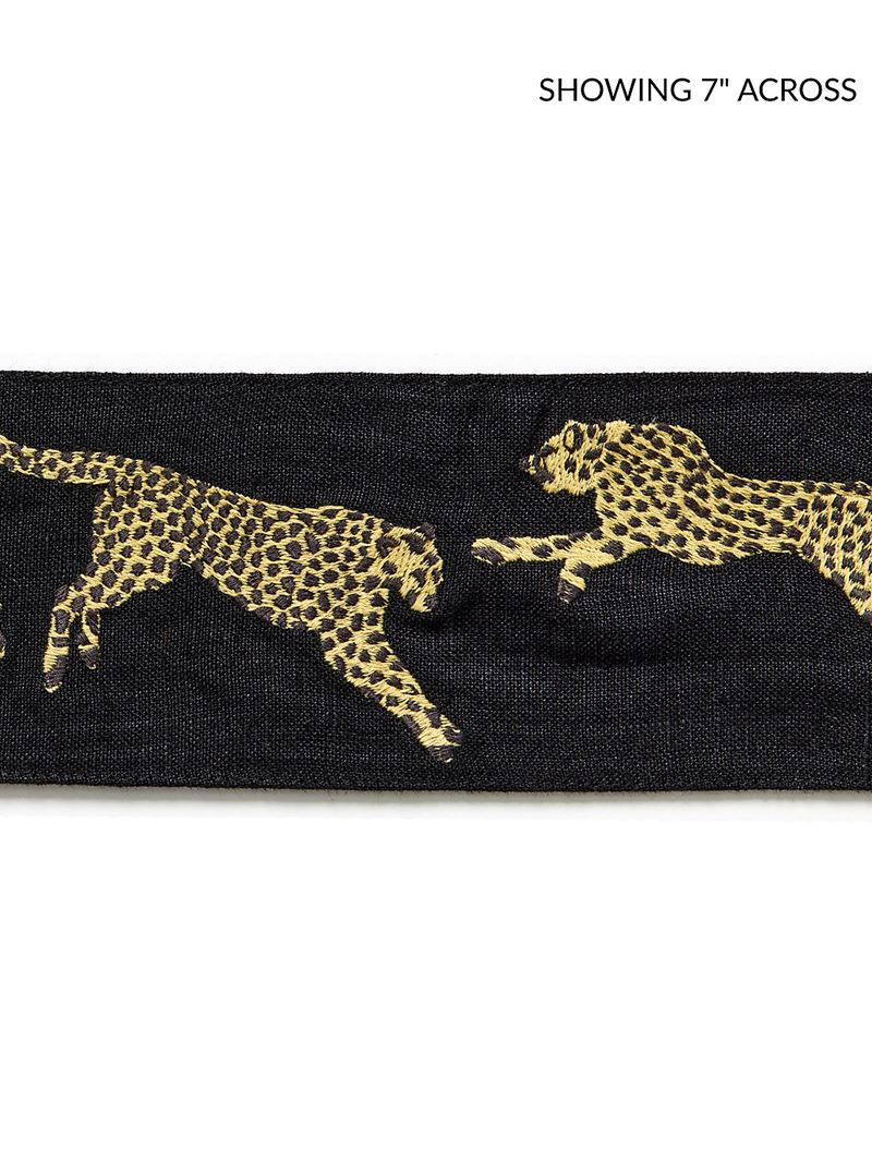 Scalamandre Fabric SC 0006T3331 Leaping Cheetah Embrdry Tape Black Magic