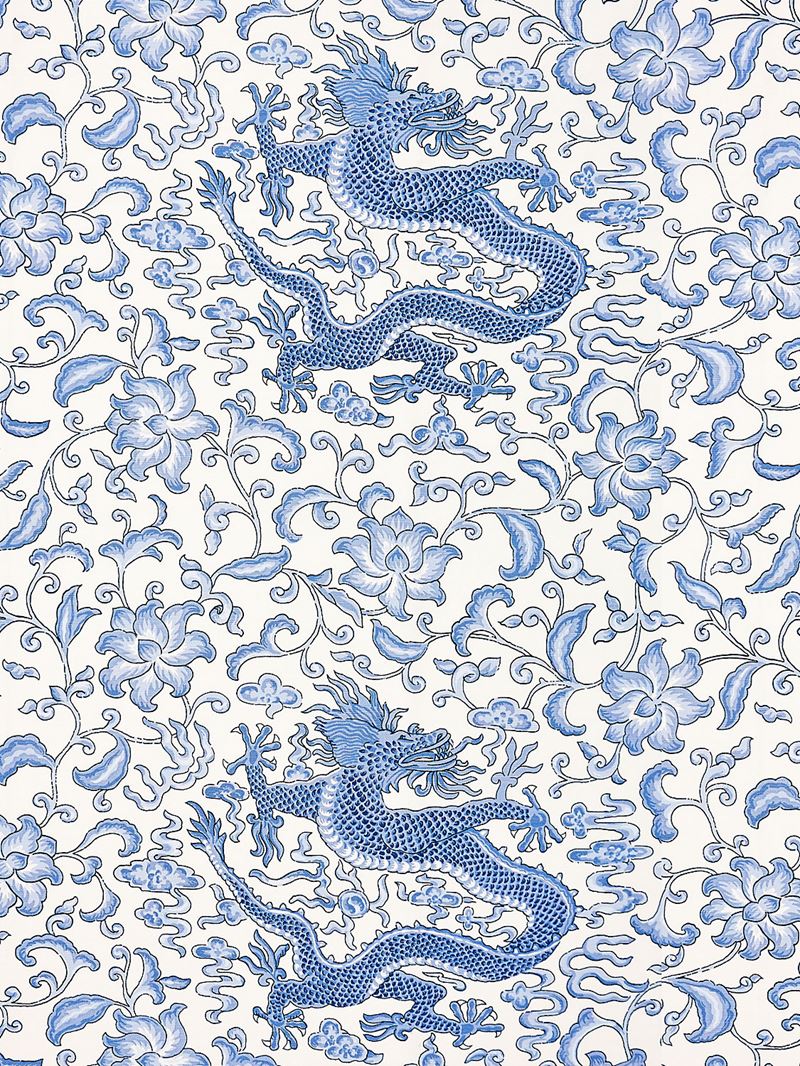 Scalamandre Fabric SC 000716558 Chi'en Dragon Linen Print Hyacinth Blue