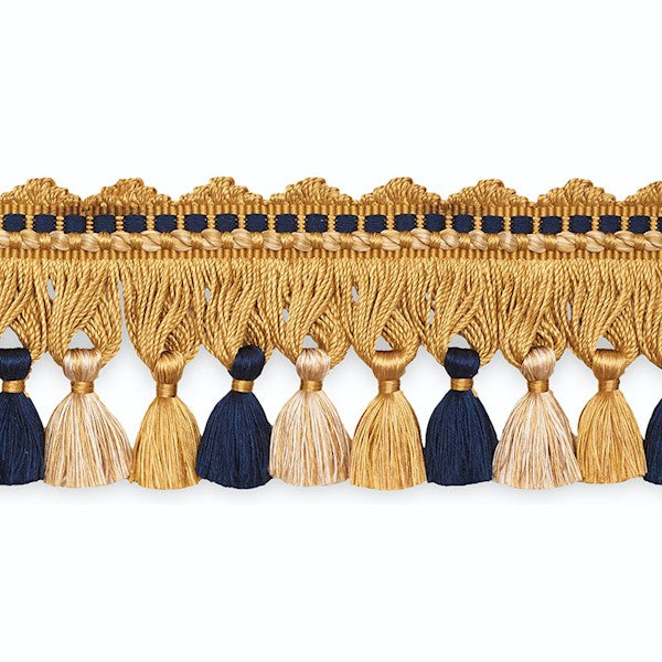 Schumacher Fabric Trim TF1014-4 Amanda Tassel Fringe Gold Navy Ecru