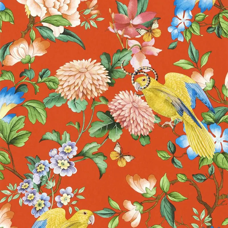 Clarke and Clarke Wallpaper W0130-1 Golden Parrot Wp Coral